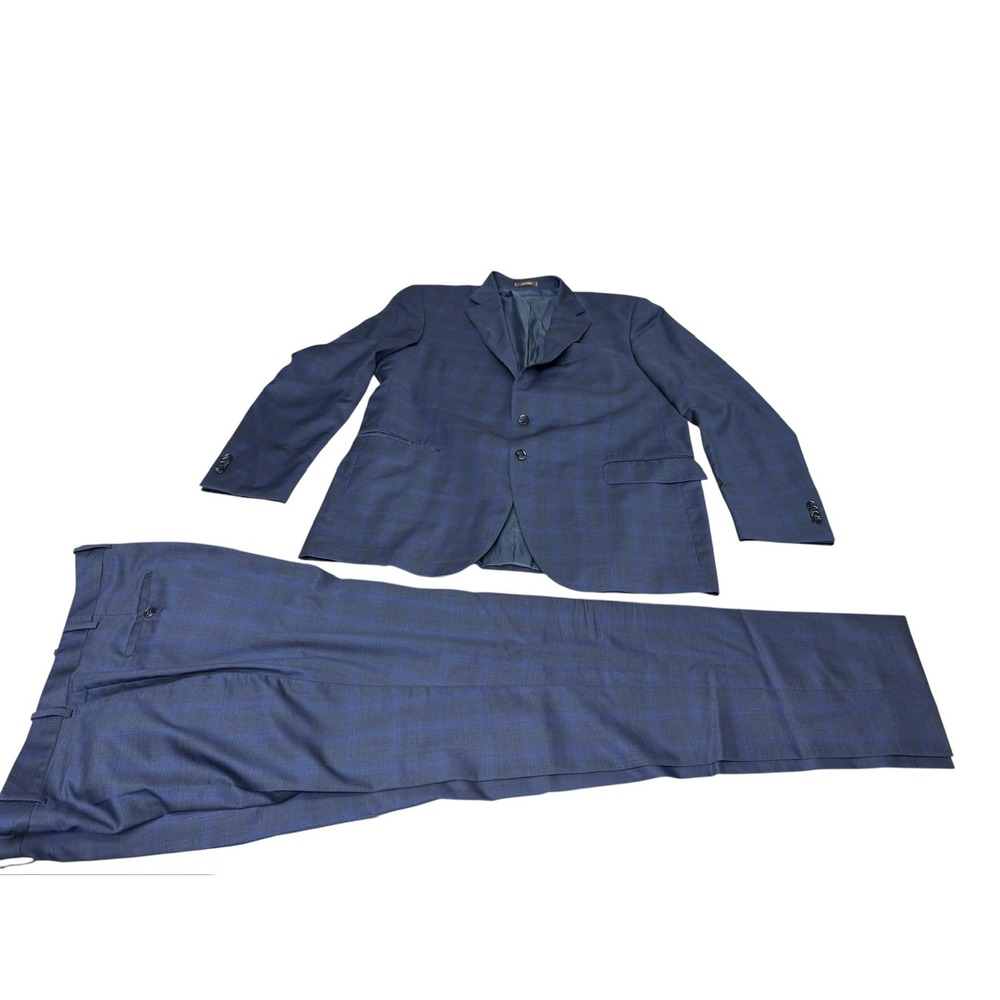 Peter Millar Mens Blue Plaid 2-Piece Suit Pure Virgin Wool Canada 46T READ!!!!